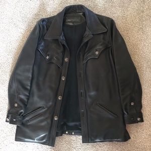 CHROME HEARTS black leather coat, size large